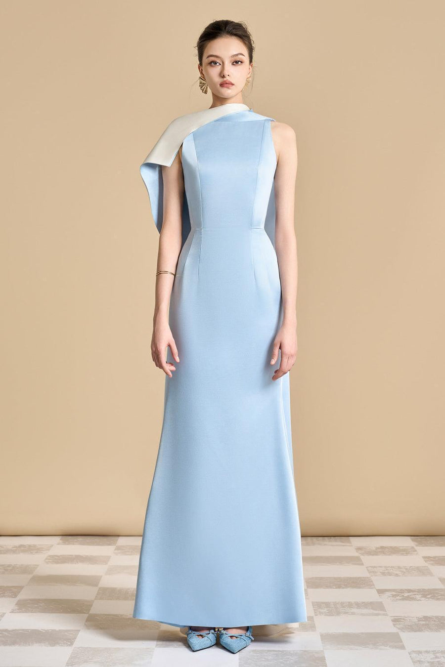 Poppy Trumpet Sleeveless Satin Floor Length Dress 2