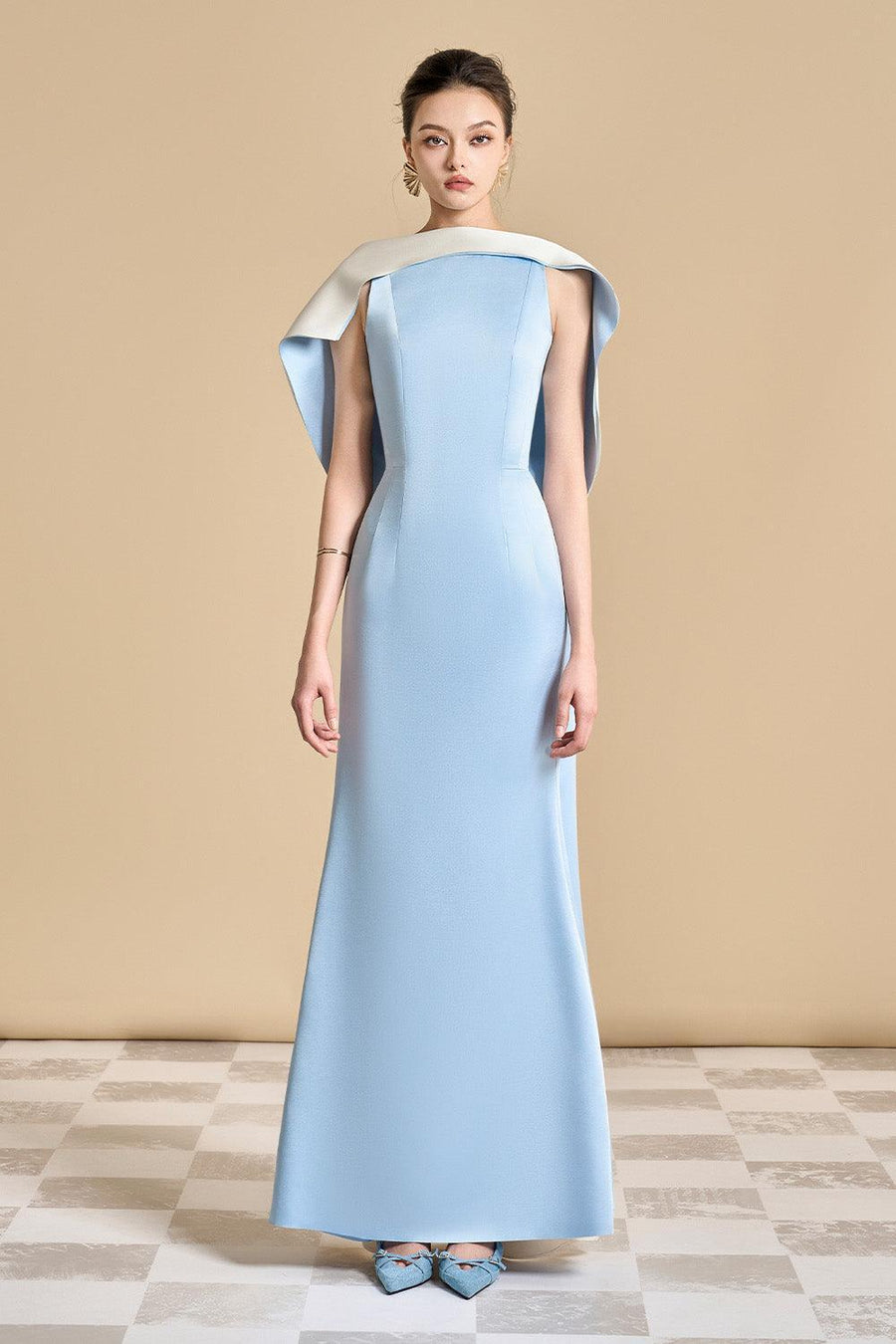 Poppy Trumpet Sleeveless Satin Floor Length Dress 5