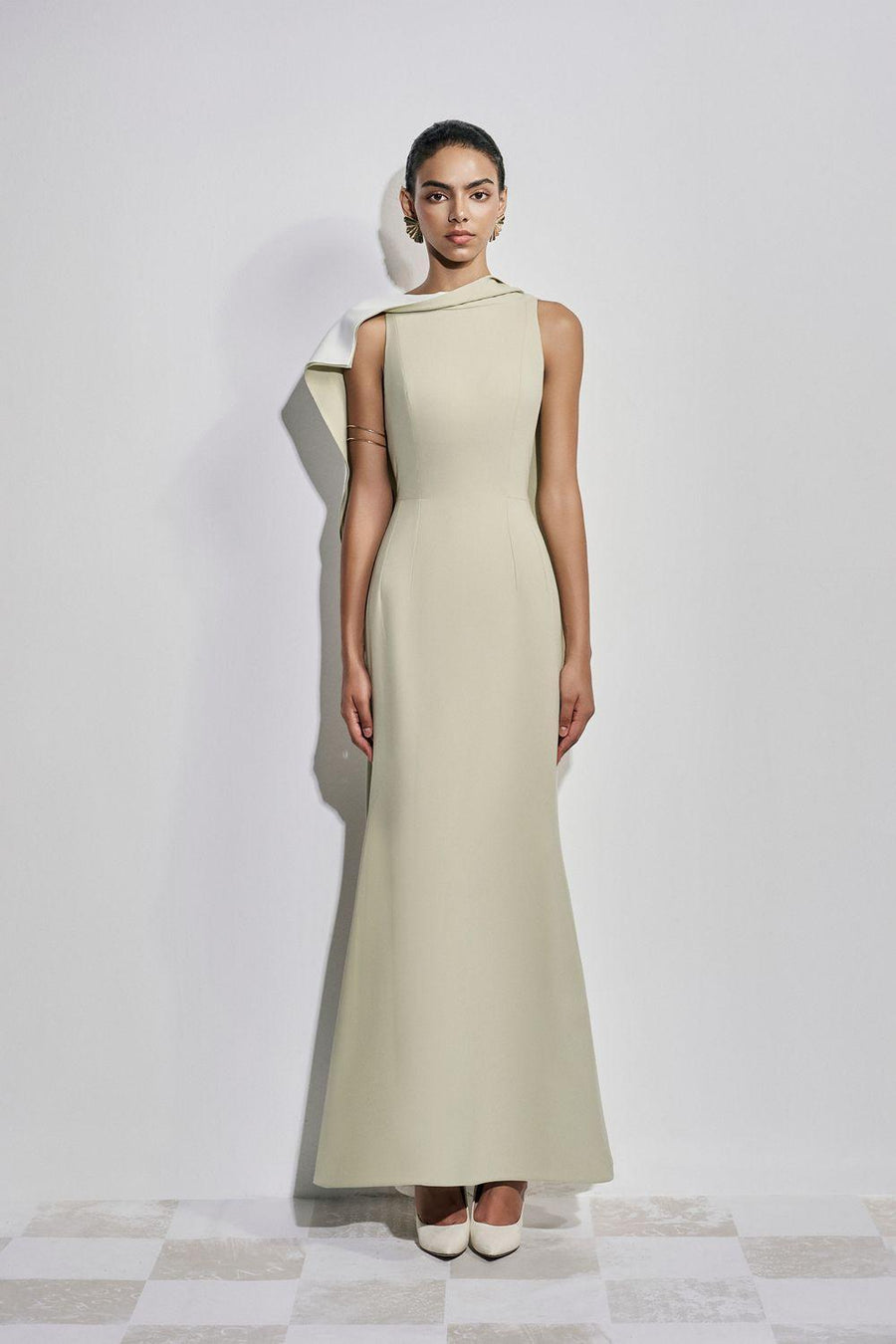 Poppy Trumpet Sleeveless Satin Floor Length Dress 6