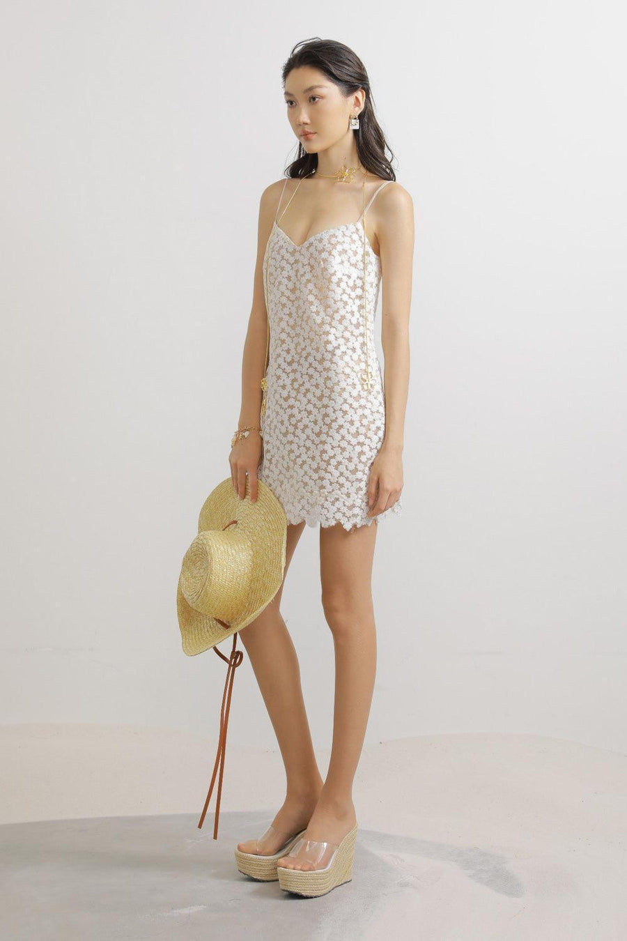 Porter Trapezoid Spaghetti Strap Lace Mini Dress Mini Dress LASSY