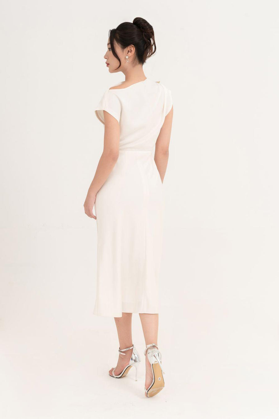 Posy Sheath Asymmetric Neck Taffeta Midi Dress Midi Dress IVY moda