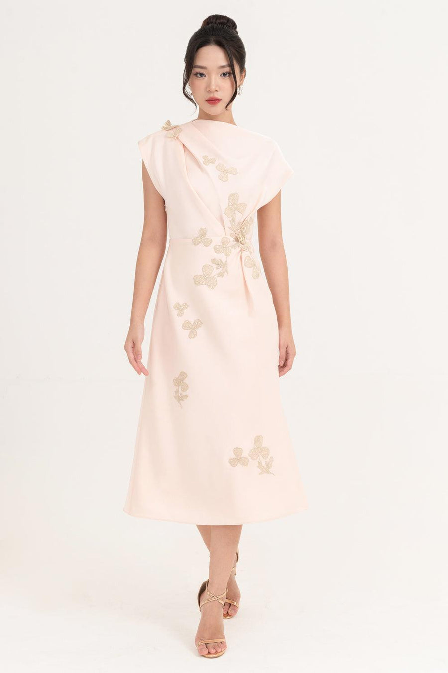 Posy Sheath Asymmetric Neck Taffeta Midi Dress Midi Dress IVY moda