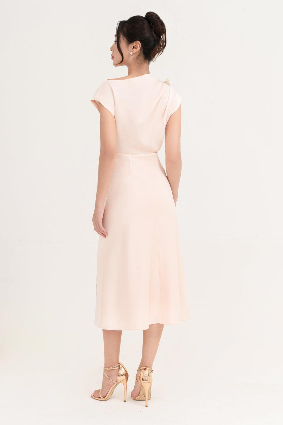 Posy Sheath Asymmetric Neck Taffeta Midi Dress Midi Dress IVY moda