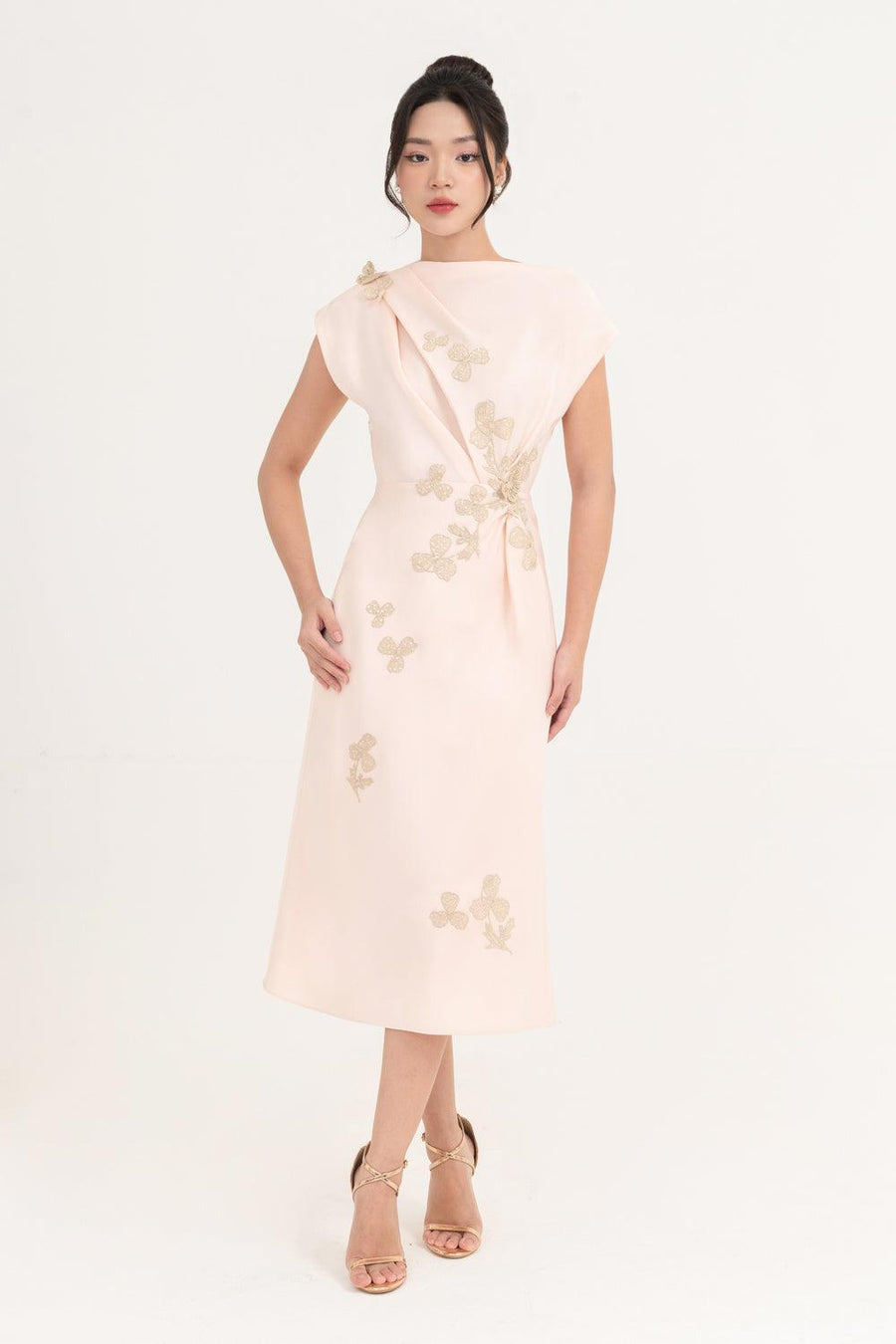Posy Sheath Asymmetric Neck Taffeta Midi Dress Midi Dress IVY moda