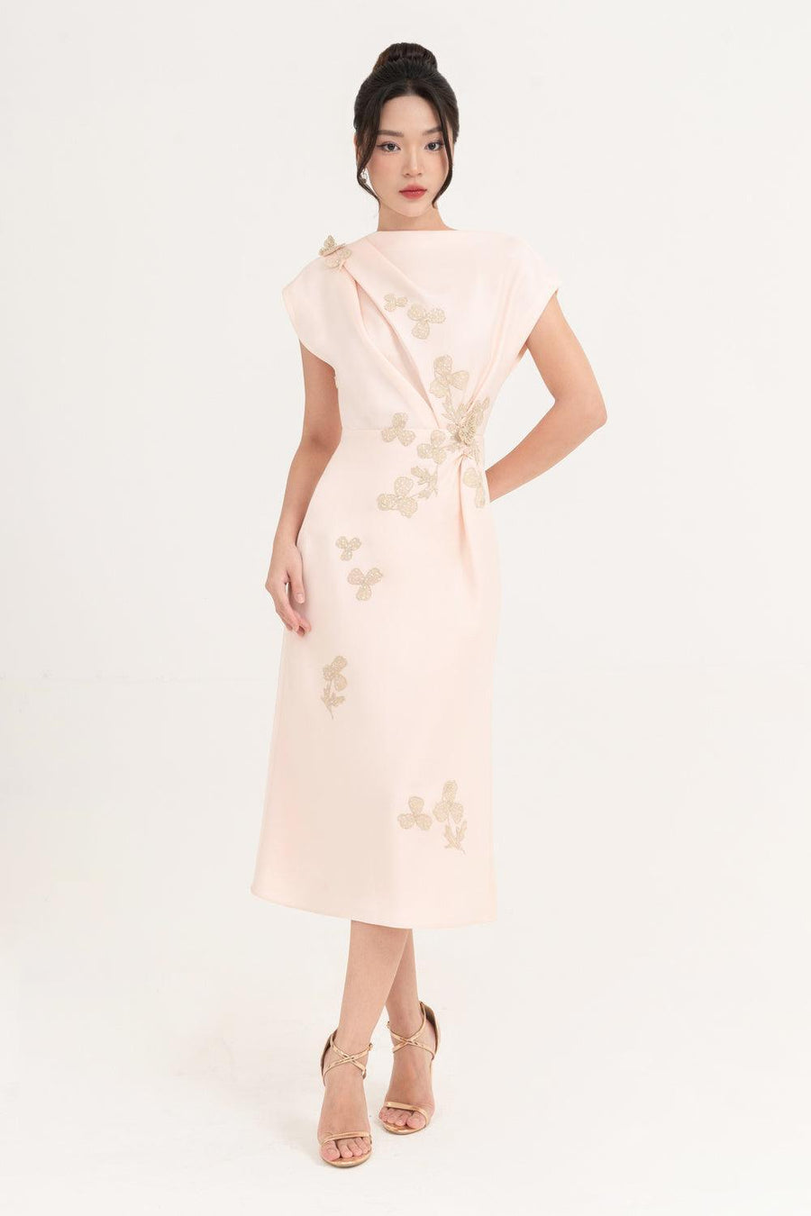 Posy Sheath Asymmetric Neck Taffeta Midi Dress Midi Dress IVY moda