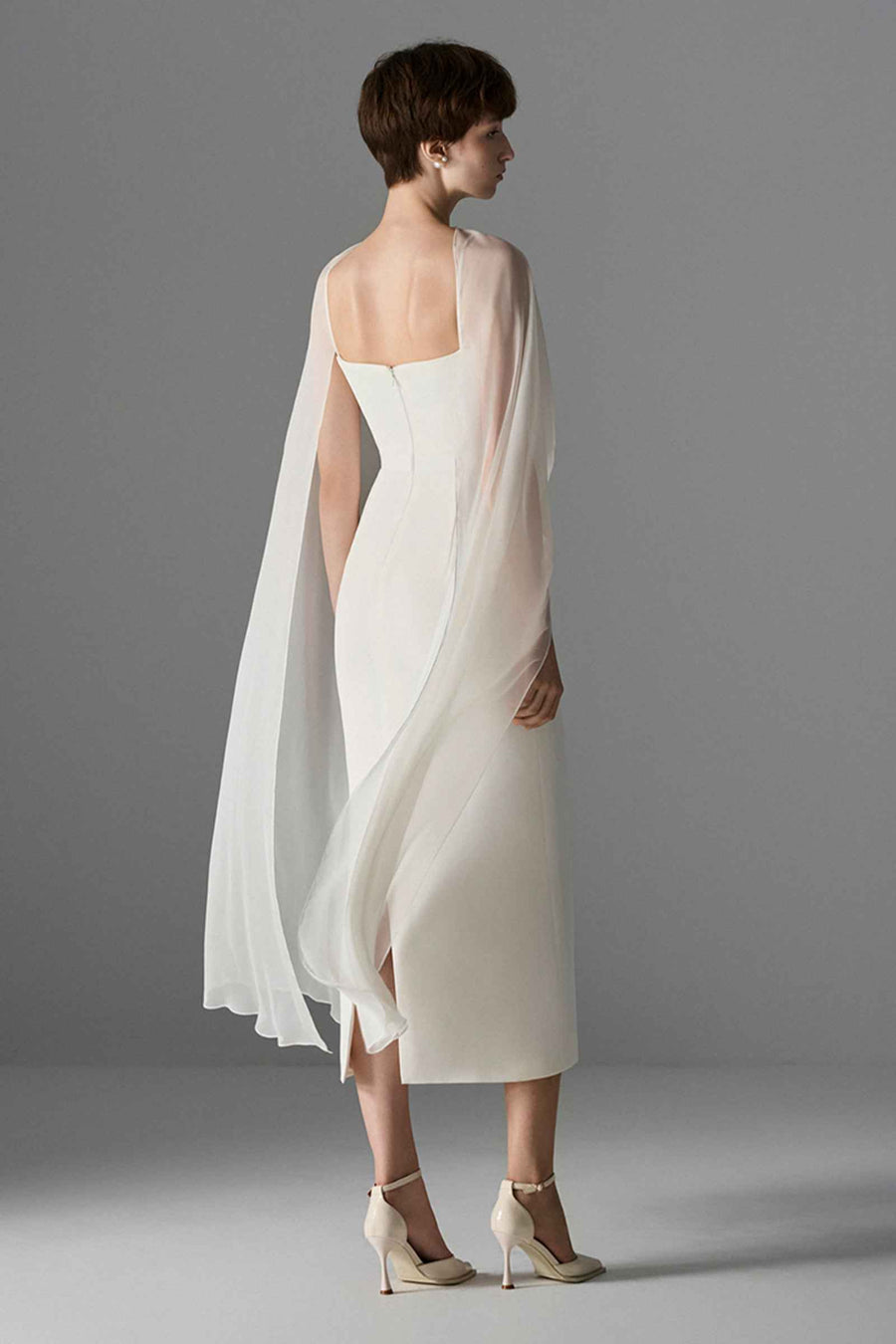 Whisper Cape Sleeve Midi Dress