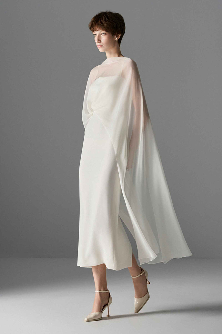 Whisper Cape Sleeve Midi Dress