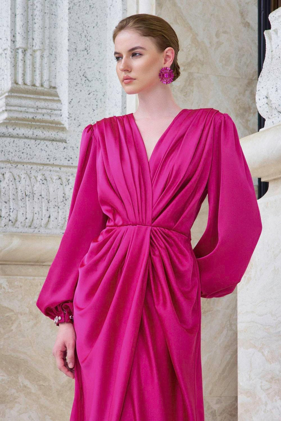 Prelude Slit Bishop Sleeved Satin Floor Length Dress Gown Dress I.H.F Atelier