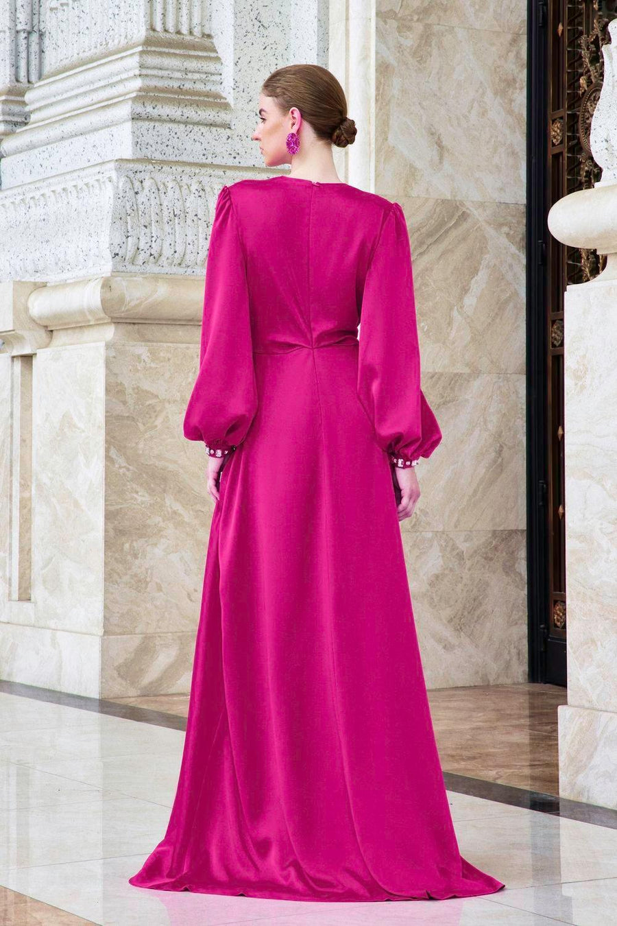 Prelude Slit Bishop Sleeved Satin Floor Length Dress Gown Dress I.H.F Atelier