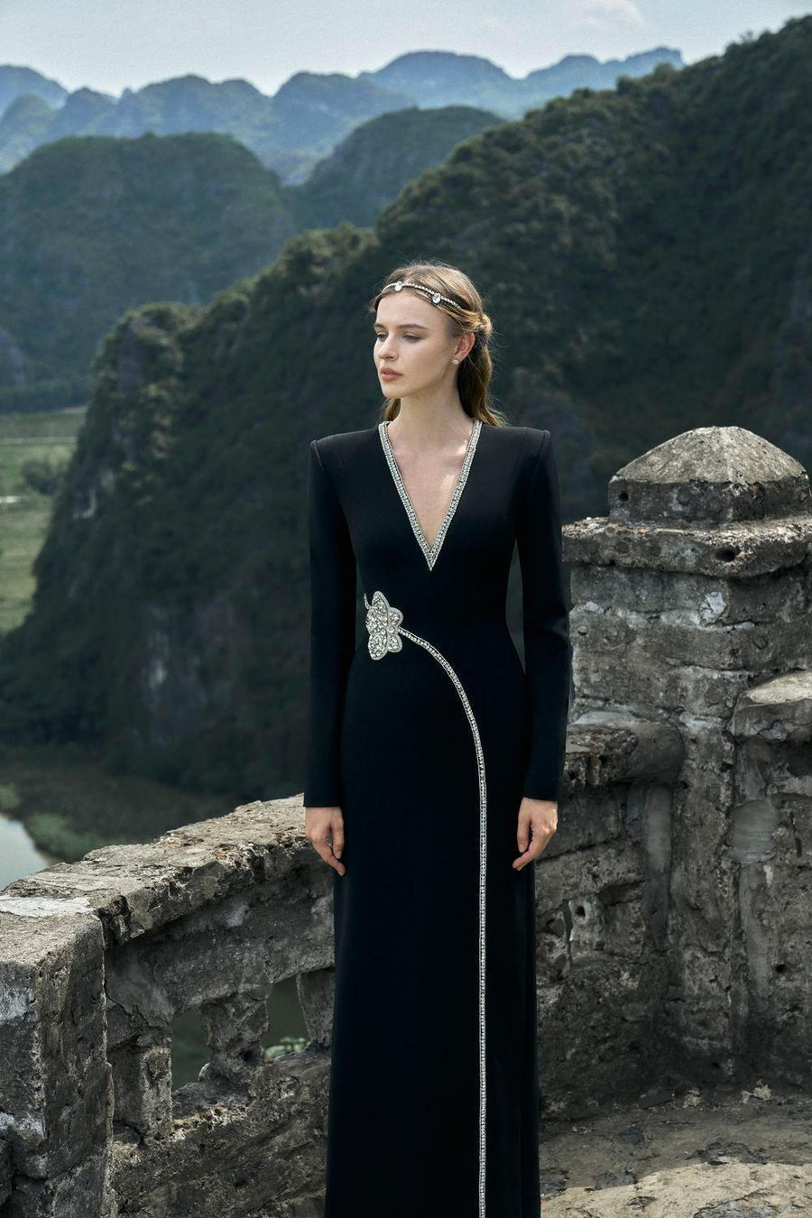 Presley A-line V-Neck Velvet Floor Length Dress 5