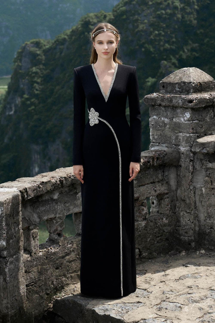 Presley A-line V-Neck Velvet Floor Length Dress 7