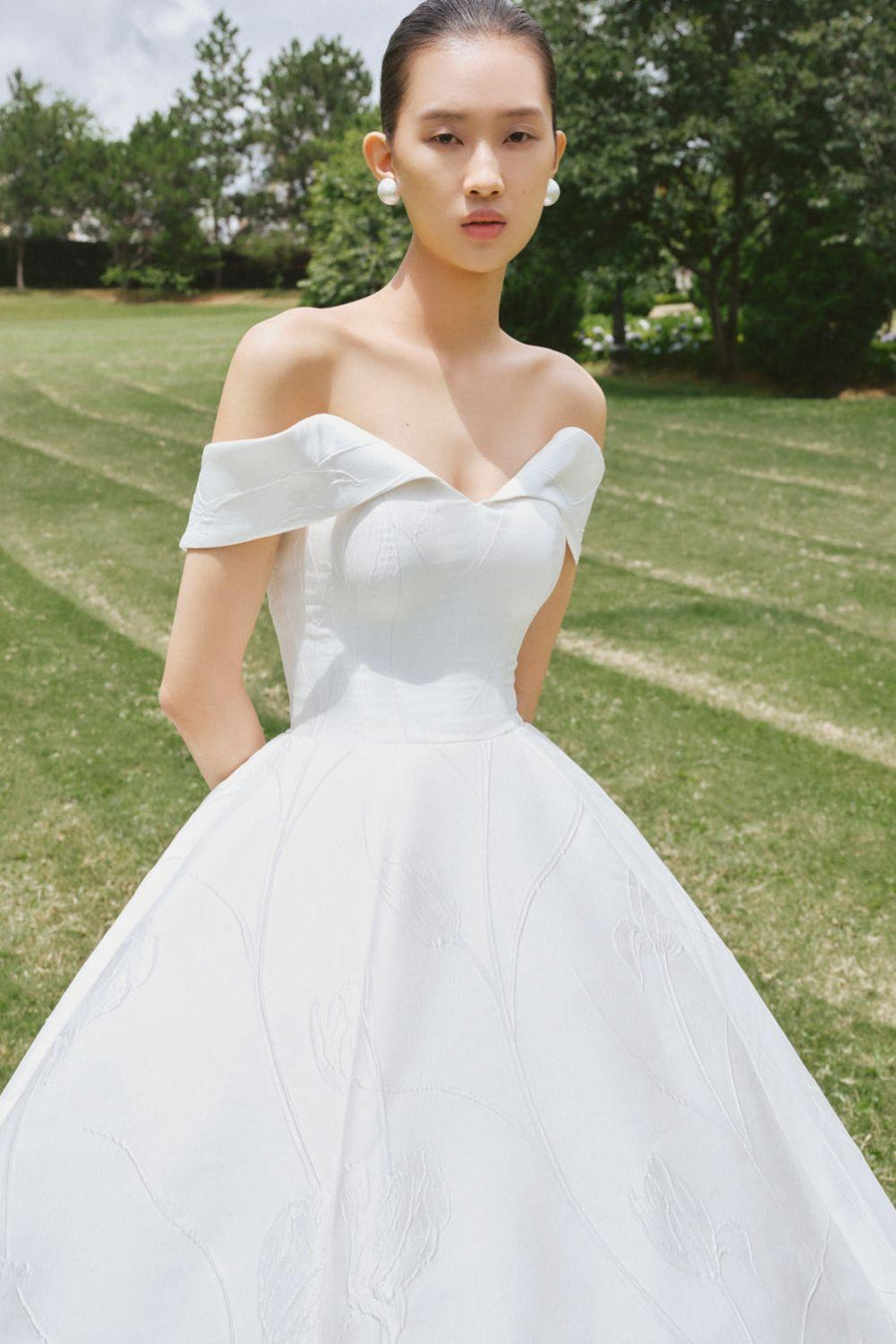 Priscilla Ball Gown Off-Shoulder Brocade Floor Length Dress 2