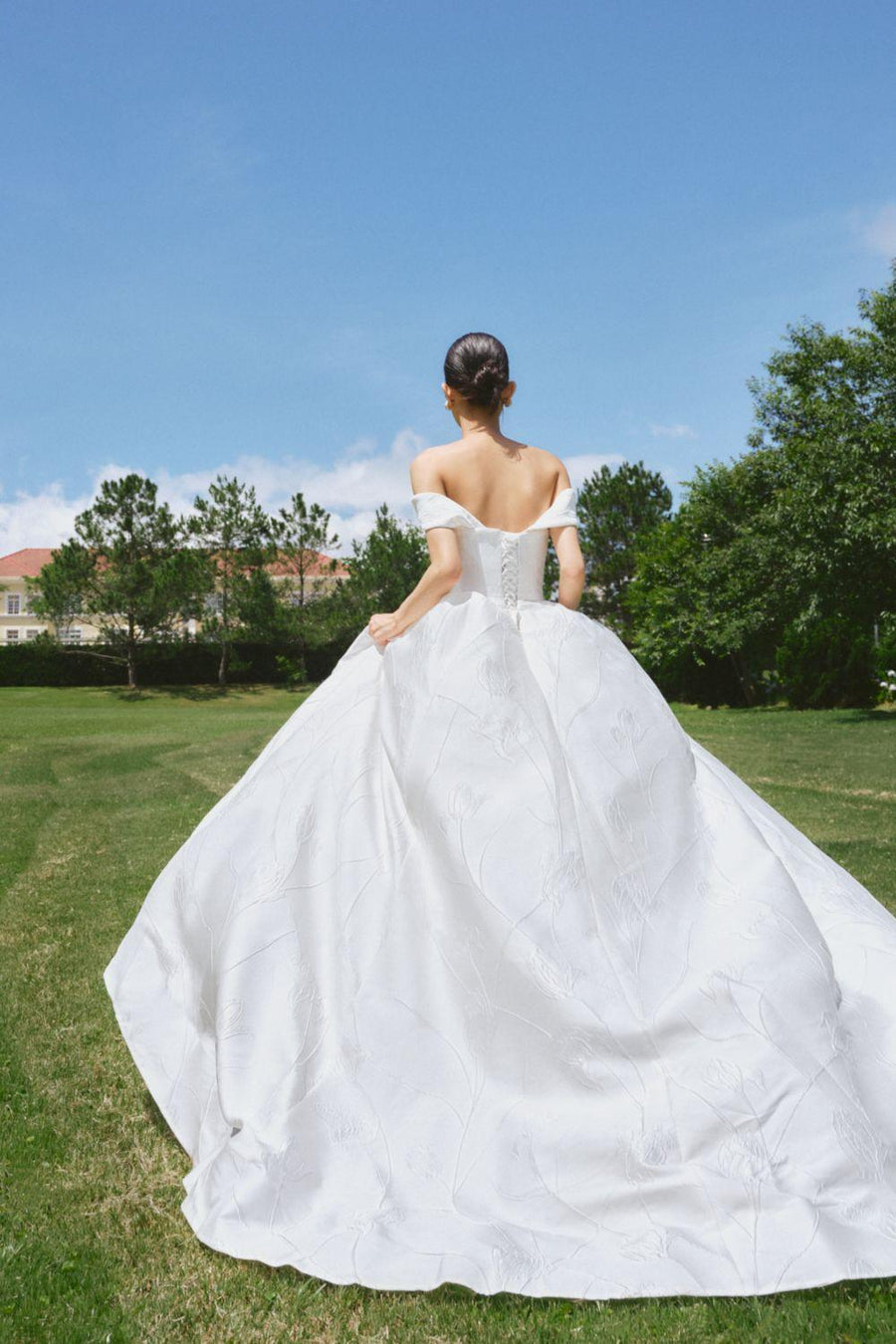 Priscilla Ball Gown Off-Shoulder Brocade Floor Length Dress 4