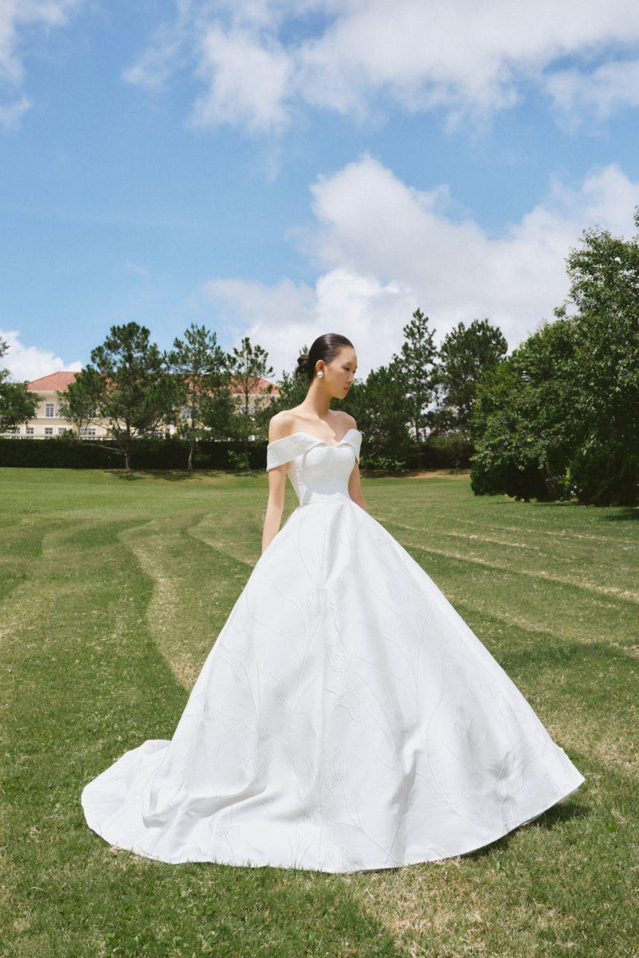 Priscilla Ball Gown Off-Shoulder Brocade Floor Length Dress 5