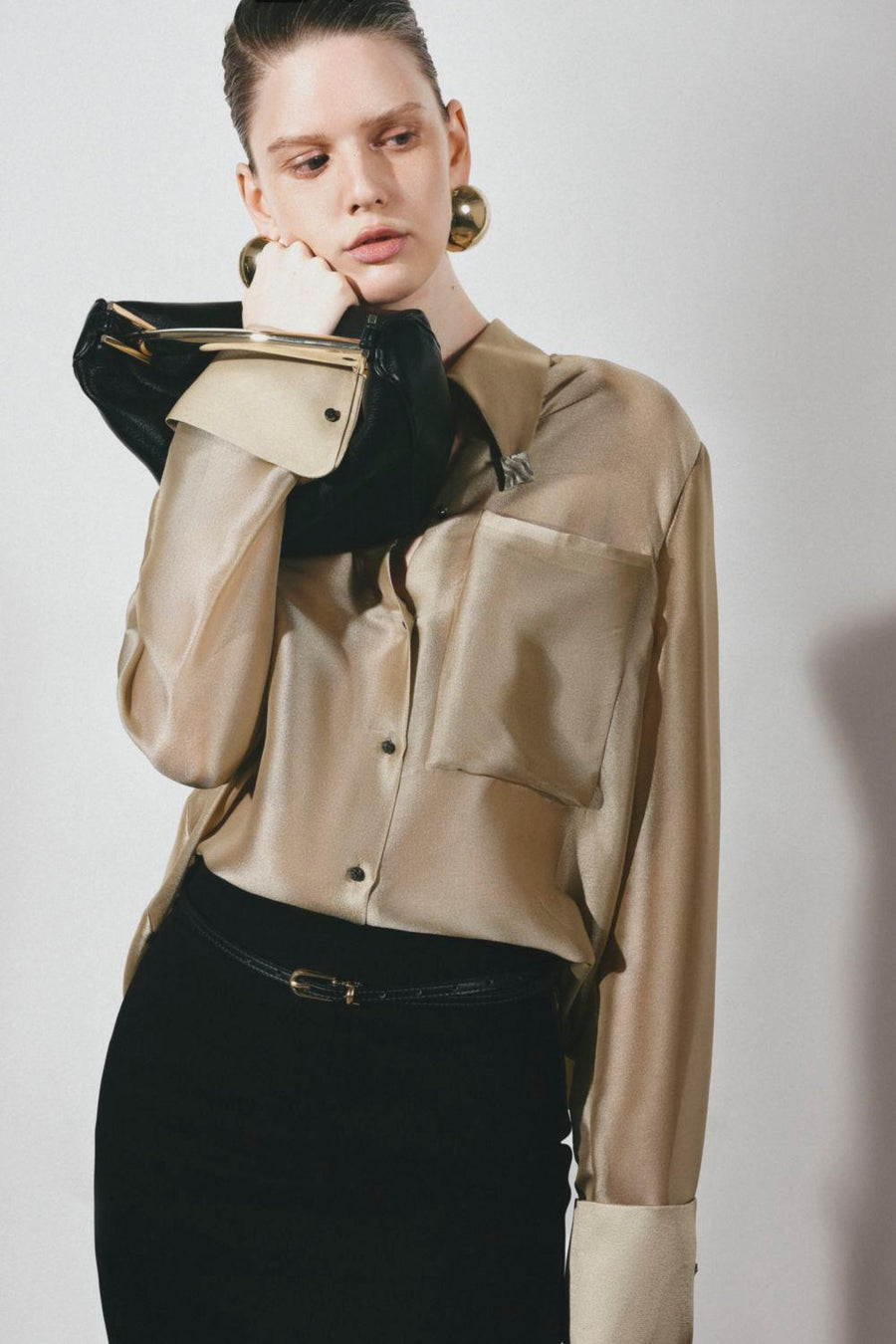 Pristy Straight Cuff Sleeved Organza Satin Shirt Gold Shirt Lecia RTW