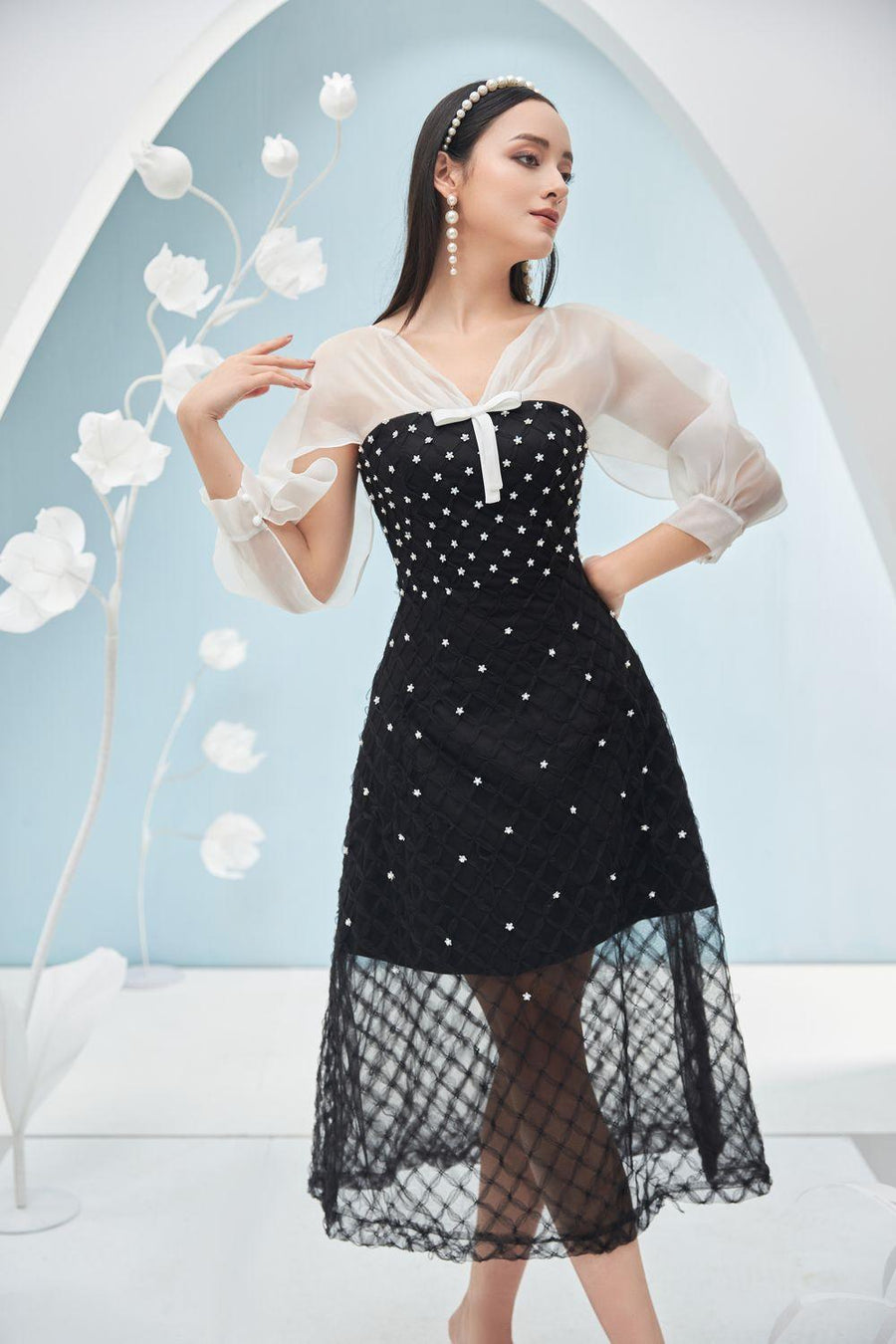 Priya A-line See-Through Mesh Sheer Midi Dress 20