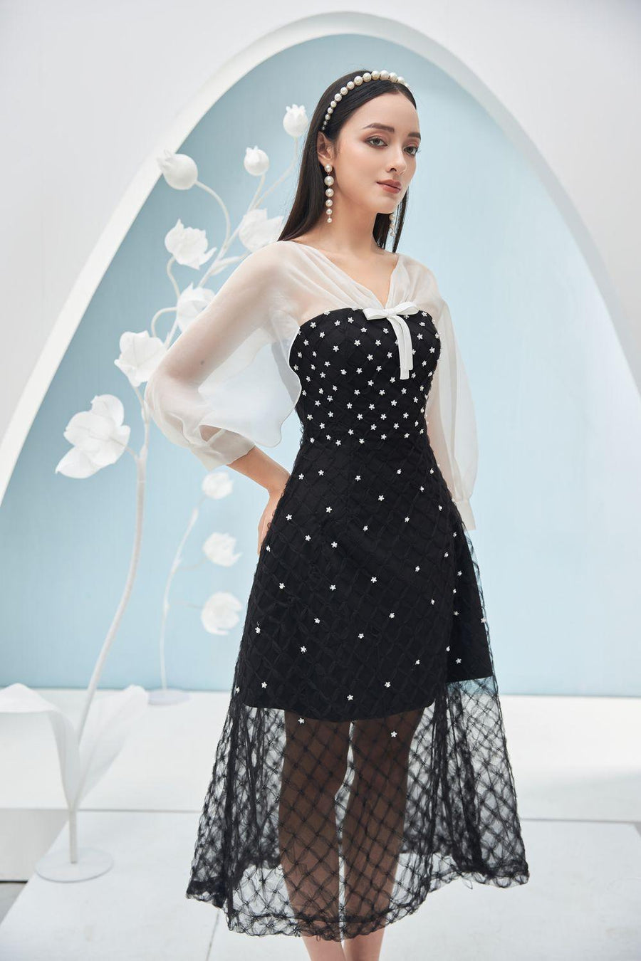 Priya A-line See-Through Mesh Sheer Midi Dress 21