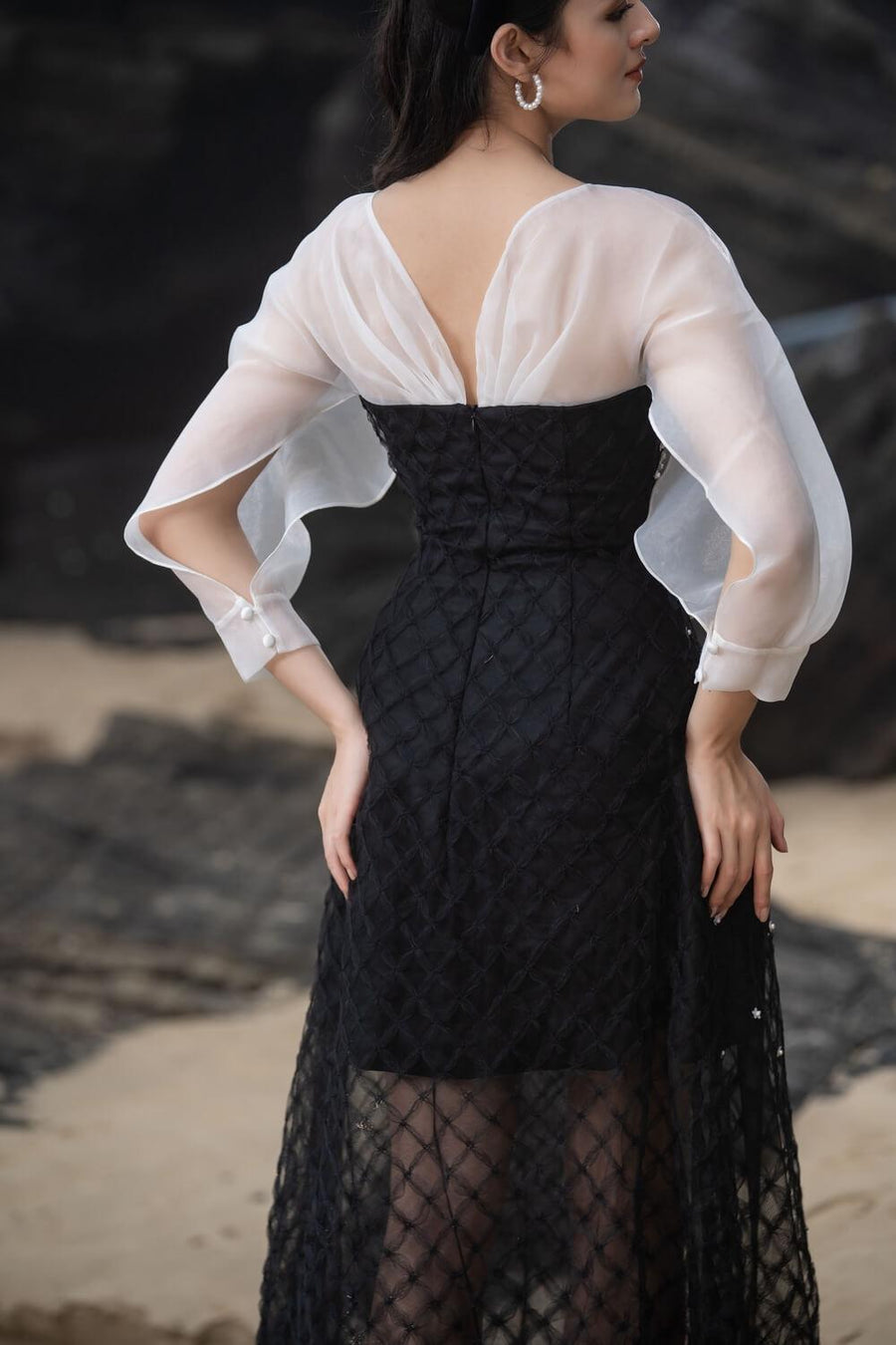 Priya A-line See-Through Mesh Sheer Midi Dress 3