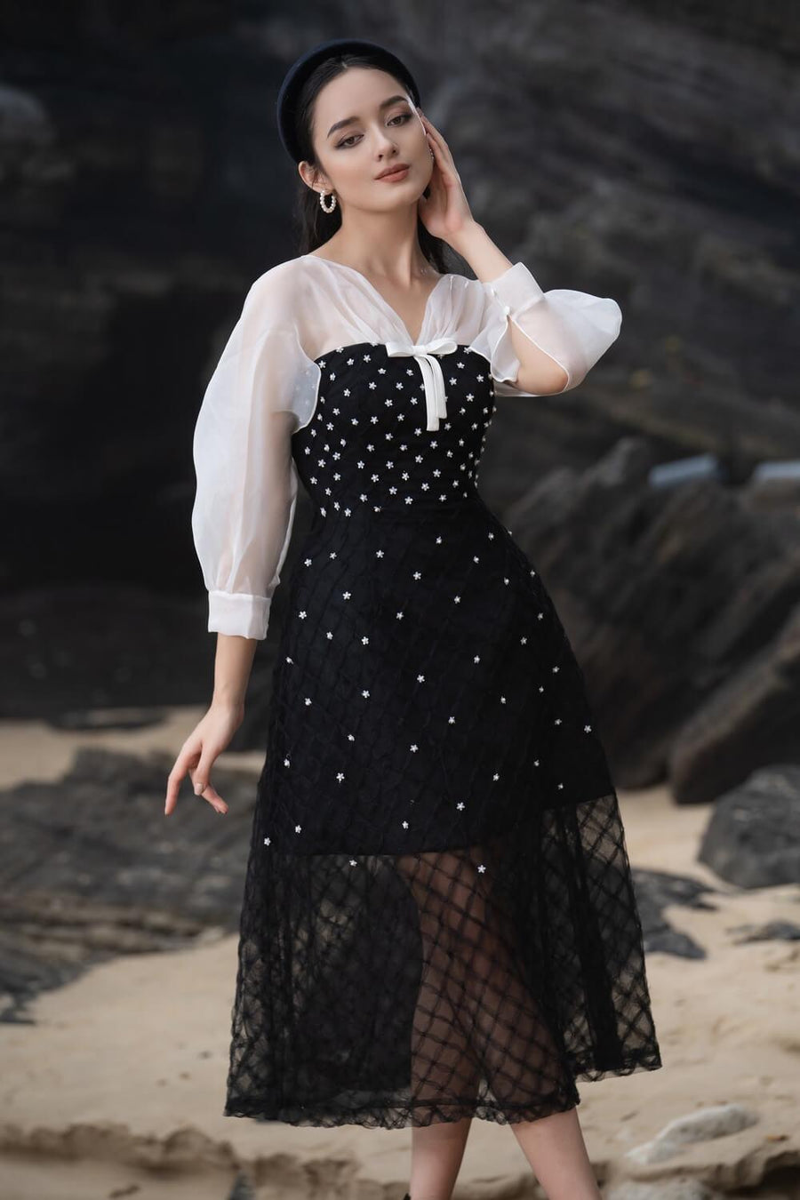 Priya A-line See-Through Mesh Sheer Midi Dress 5