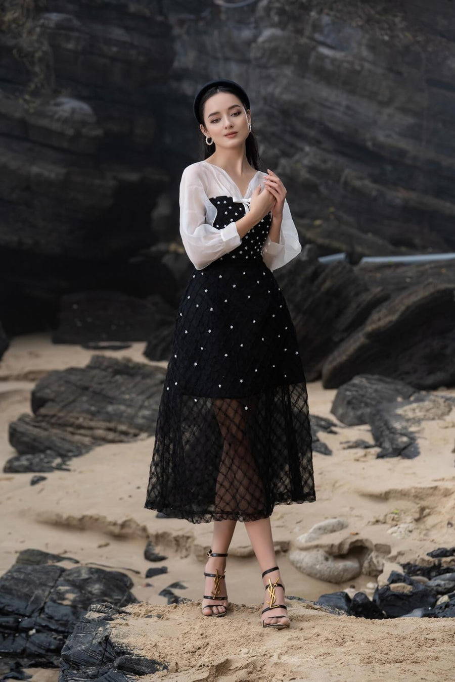 Priya A-line See-Through Mesh Sheer Midi Dress 6