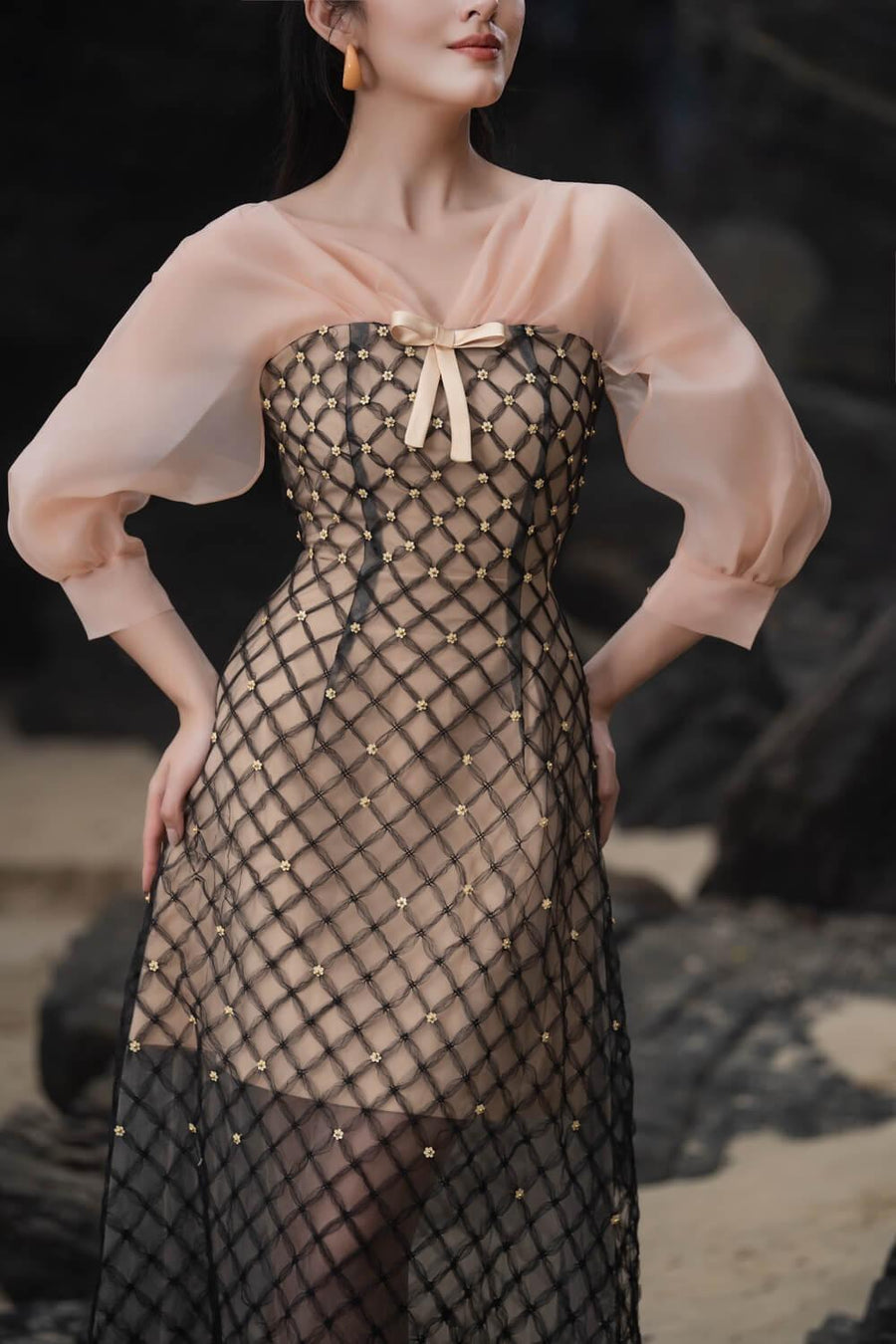 Priya A-line See-Through Mesh Sheer Midi Dress 8