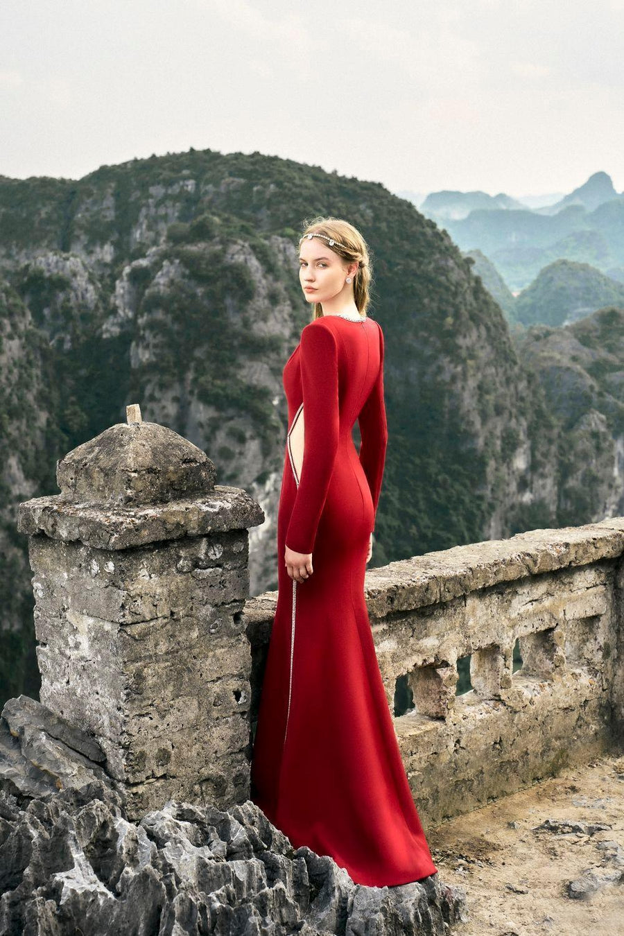 Provisions Mermaid V-Neck Velvet Floor Length Dress 5