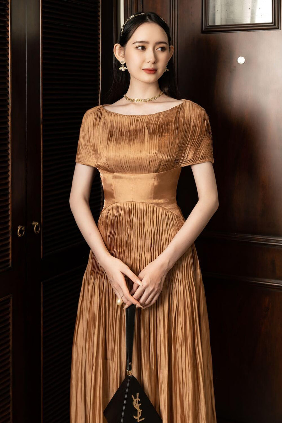 Pugh Gathered Boat Neck Silk Midi Dress 10