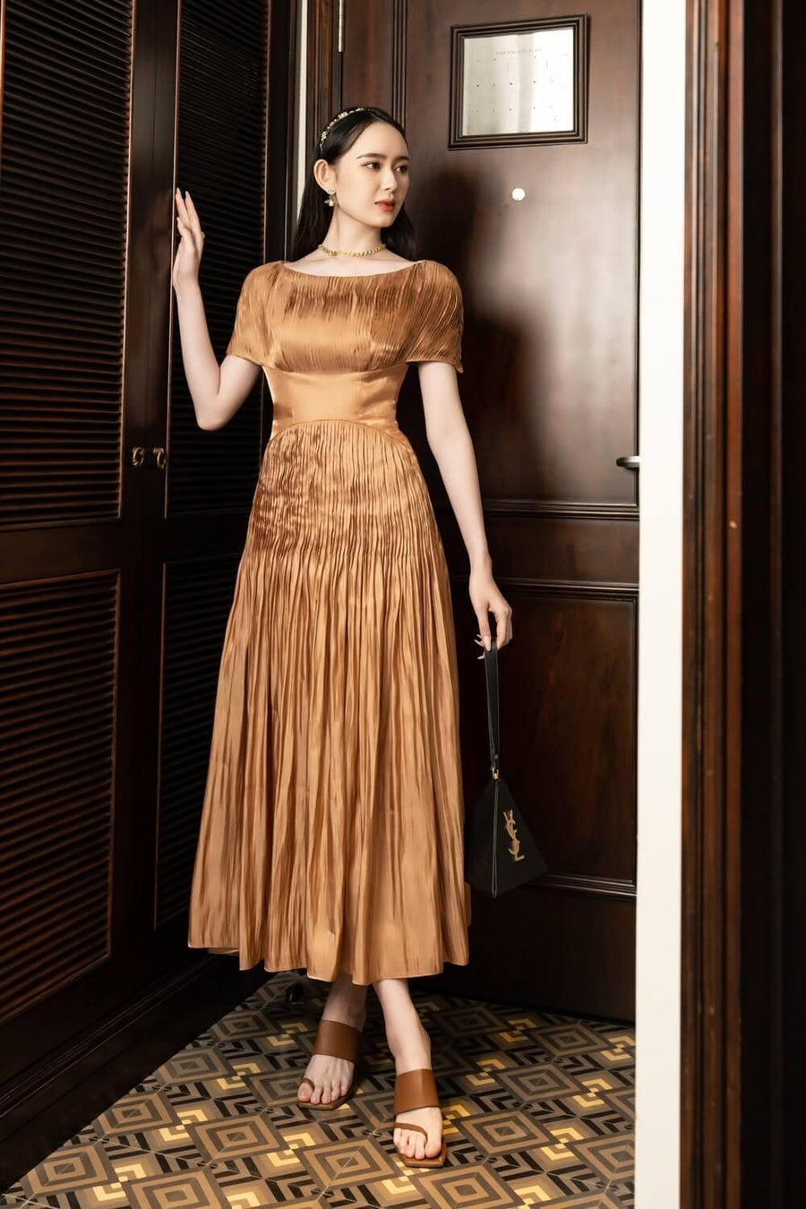 Pugh Gathered Boat Neck Silk Midi Dress 5