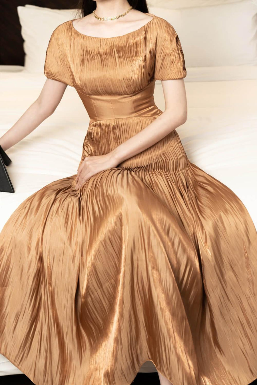 Pugh Gathered Boat Neck Silk Midi Dress 7
