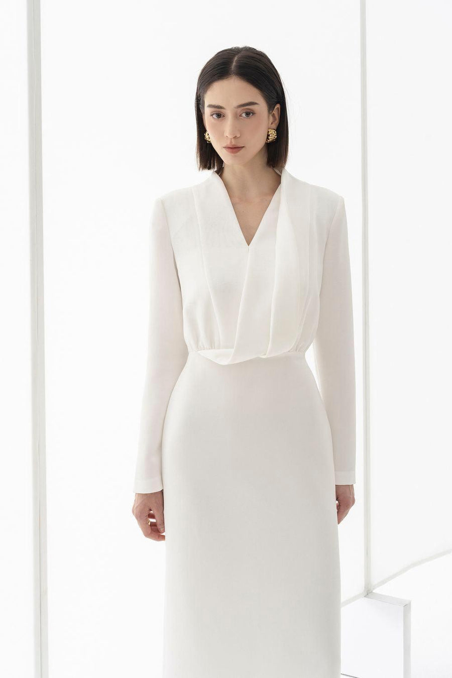 Quinn Sheath Long Sleeved Taffeta Midi Dress Midi Dress Eegen Studio