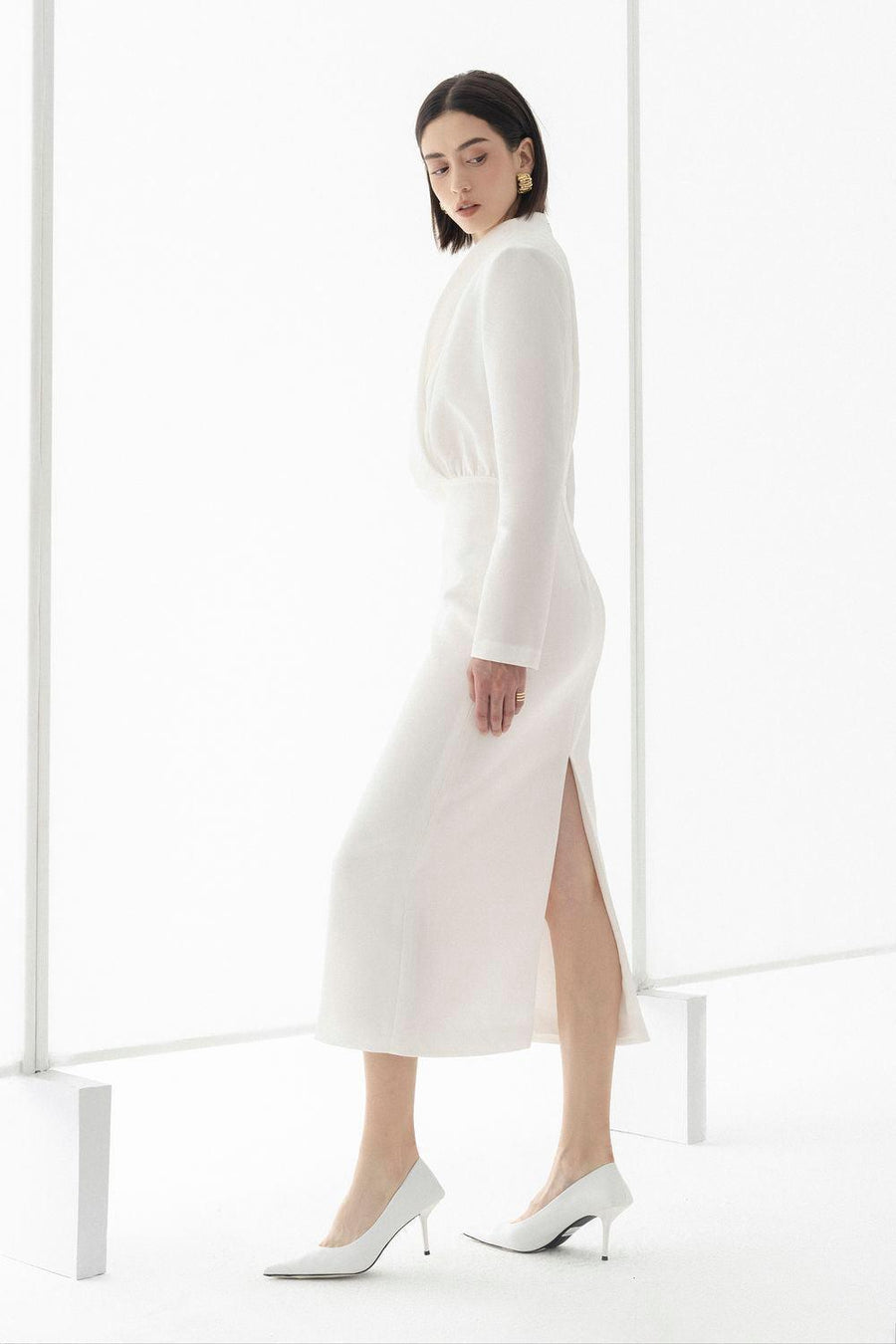 Quinn Sheath Long Sleeved Taffeta Midi Dress Midi Dress Eegen Studio