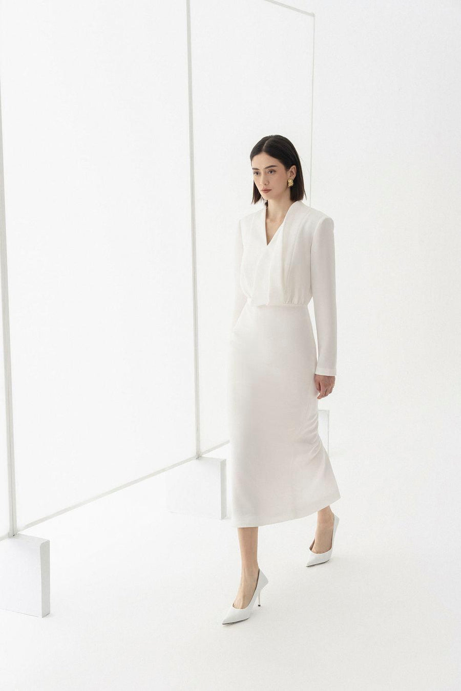 Quinn Sheath Long Sleeved Taffeta Midi Dress Midi Dress Eegen Studio