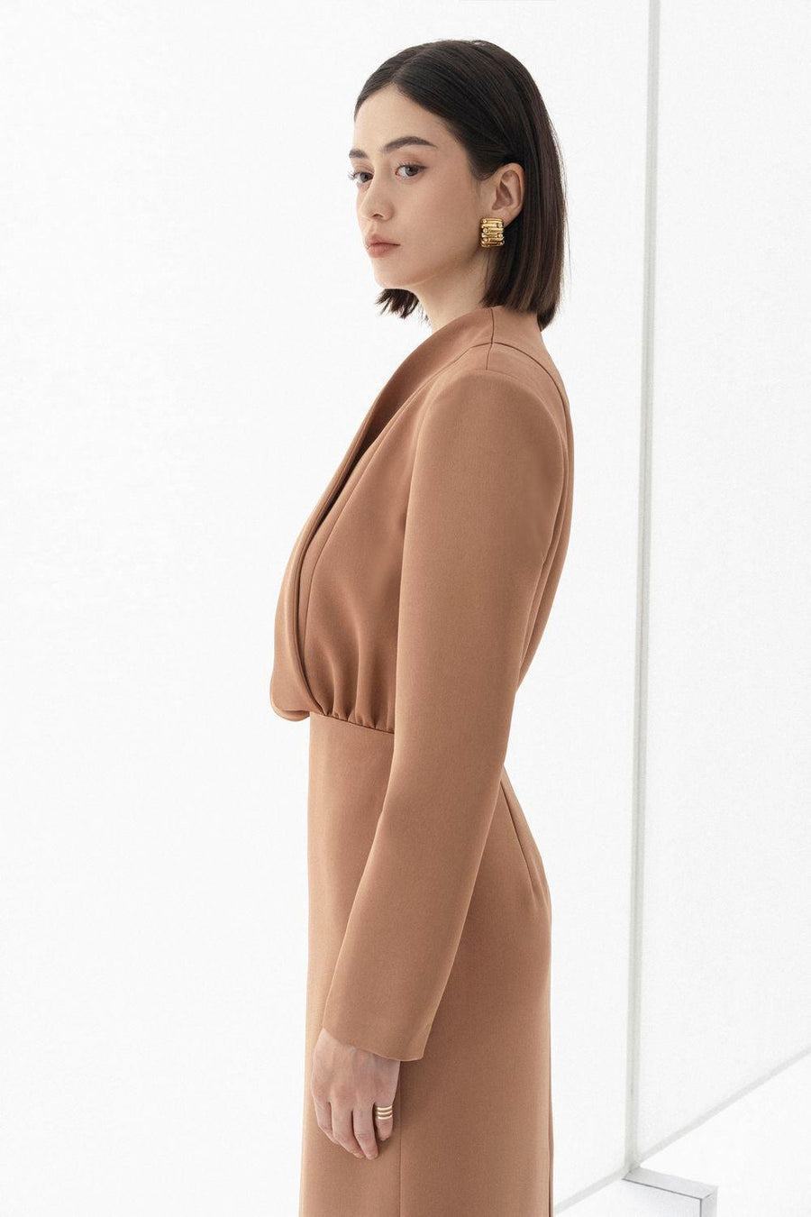 Quinn Sheath Long Sleeved Taffeta Midi Dress Midi Dress Eegen Studio