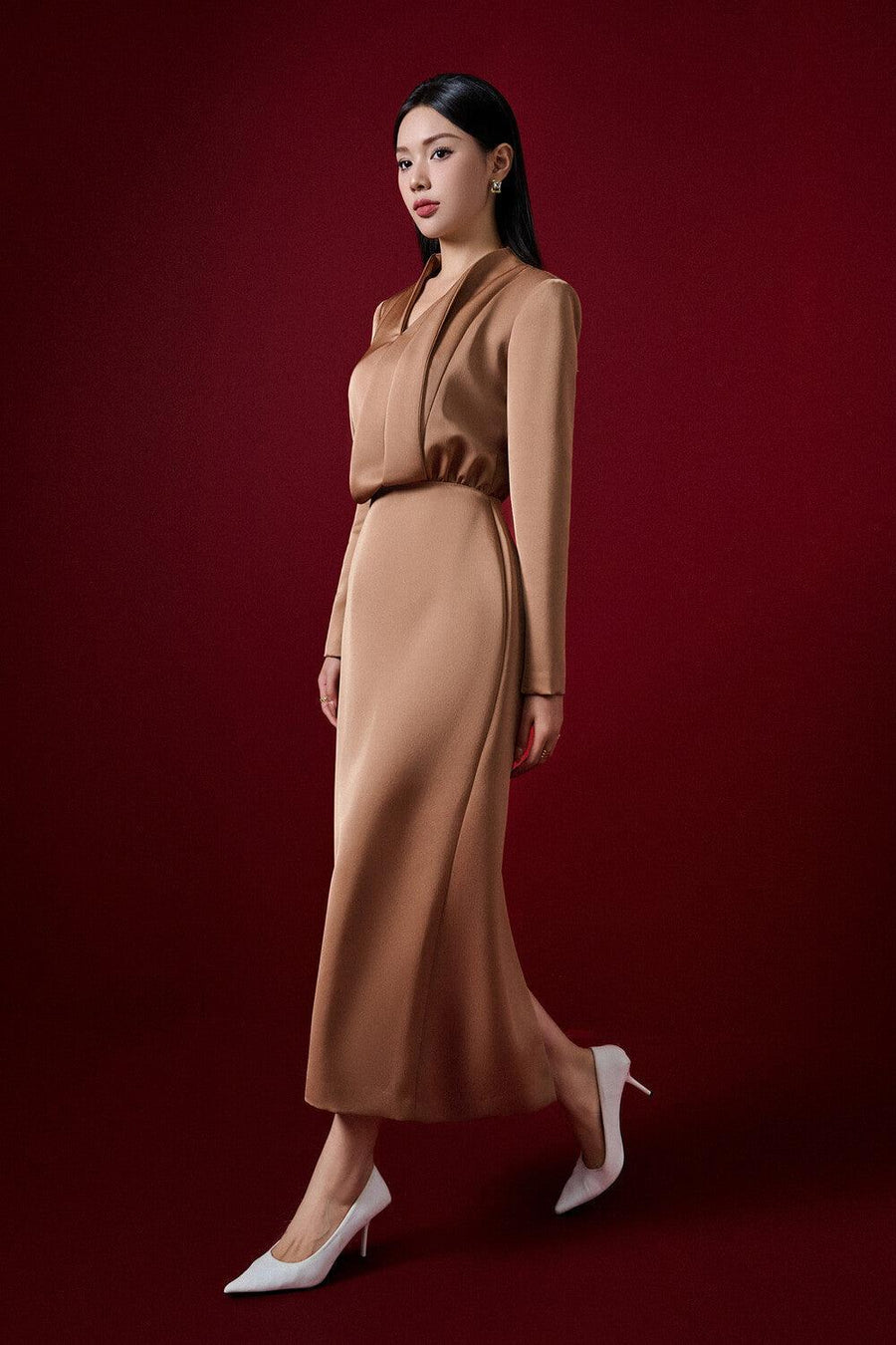 Quinn Sheath Long Sleeved Taffeta Midi Dress Midi Dress Eegen Studio