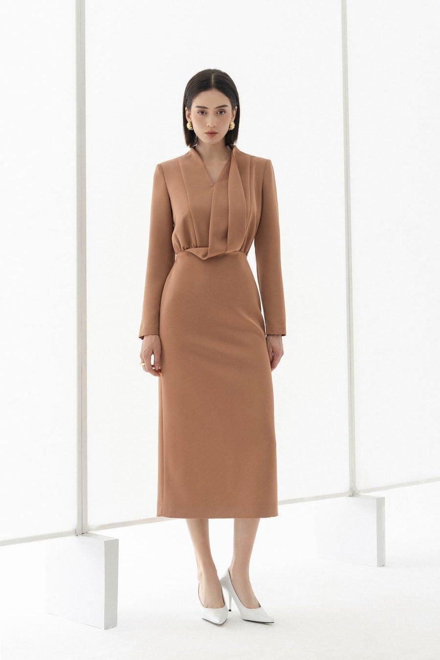 Quinn Sheath Long Sleeved Taffeta Midi Dress Midi Dress Eegen Studio