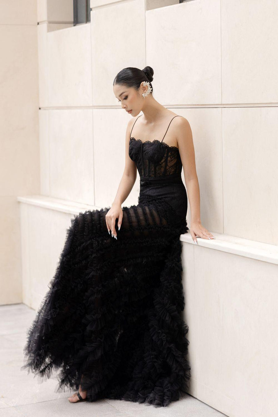 Raanana Fit and Flare Spaghetti Strap Lace Floor Length Dress Gown Dress 21Six