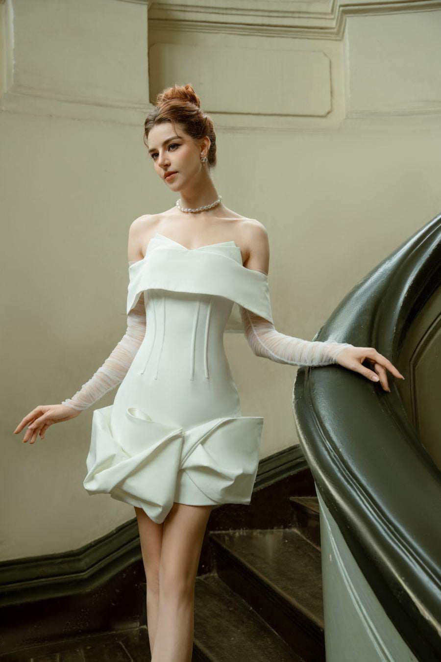 Rachel Drop Waist Cold Shoulder Sleeved Cotton Mini Dress Mini Dress Calista de Minh Thanh