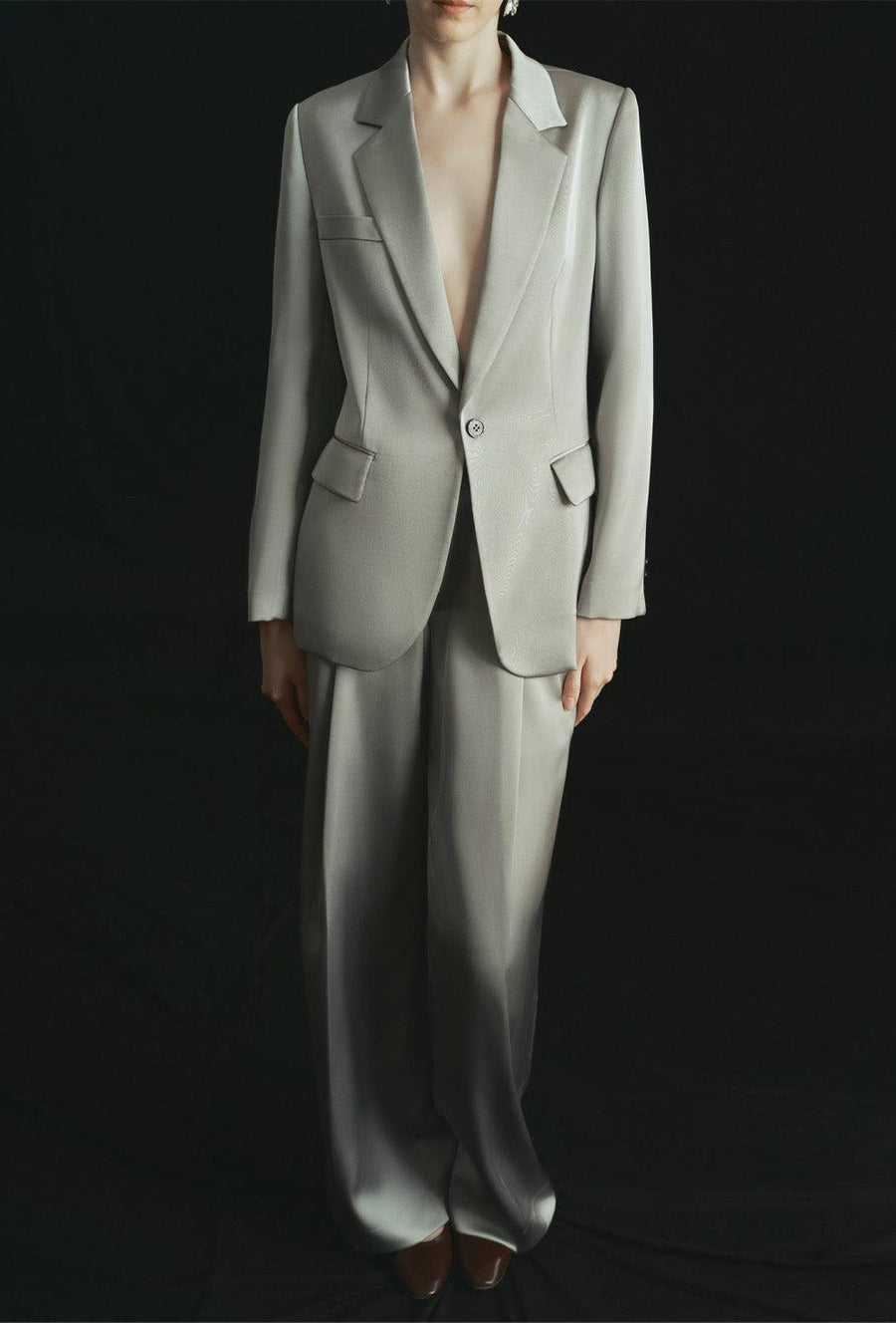 Rachel Straight Notch Lapel Poly Silk Blazer 2