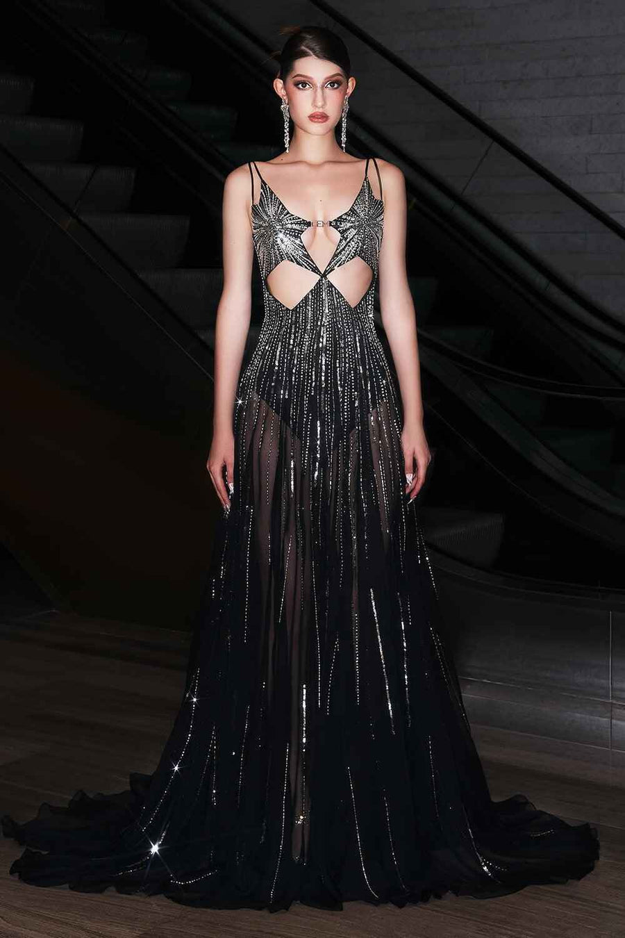 Radha A-line Cut-Out Chiffon Floor Length Dress Gown Dress CEM
