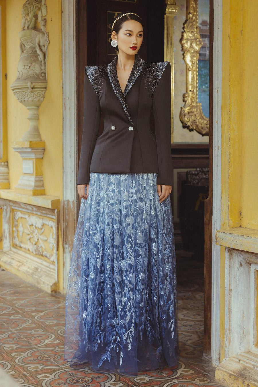 Radianza A-line V-Neck Taffeta Floor Length Set Set CHANCOS