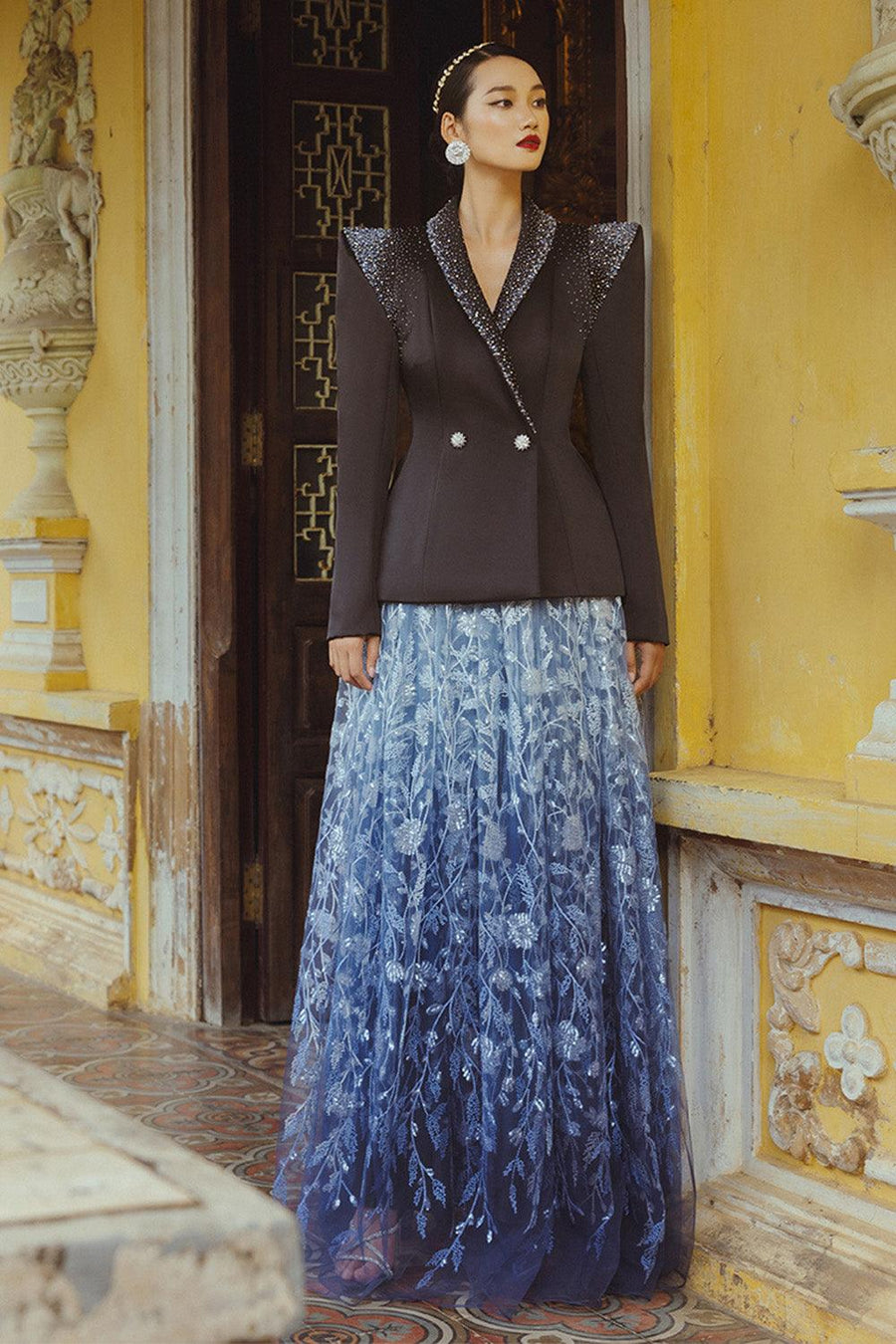Radianza A-line V-Neck Taffeta Floor Length Set Set CHANCOS