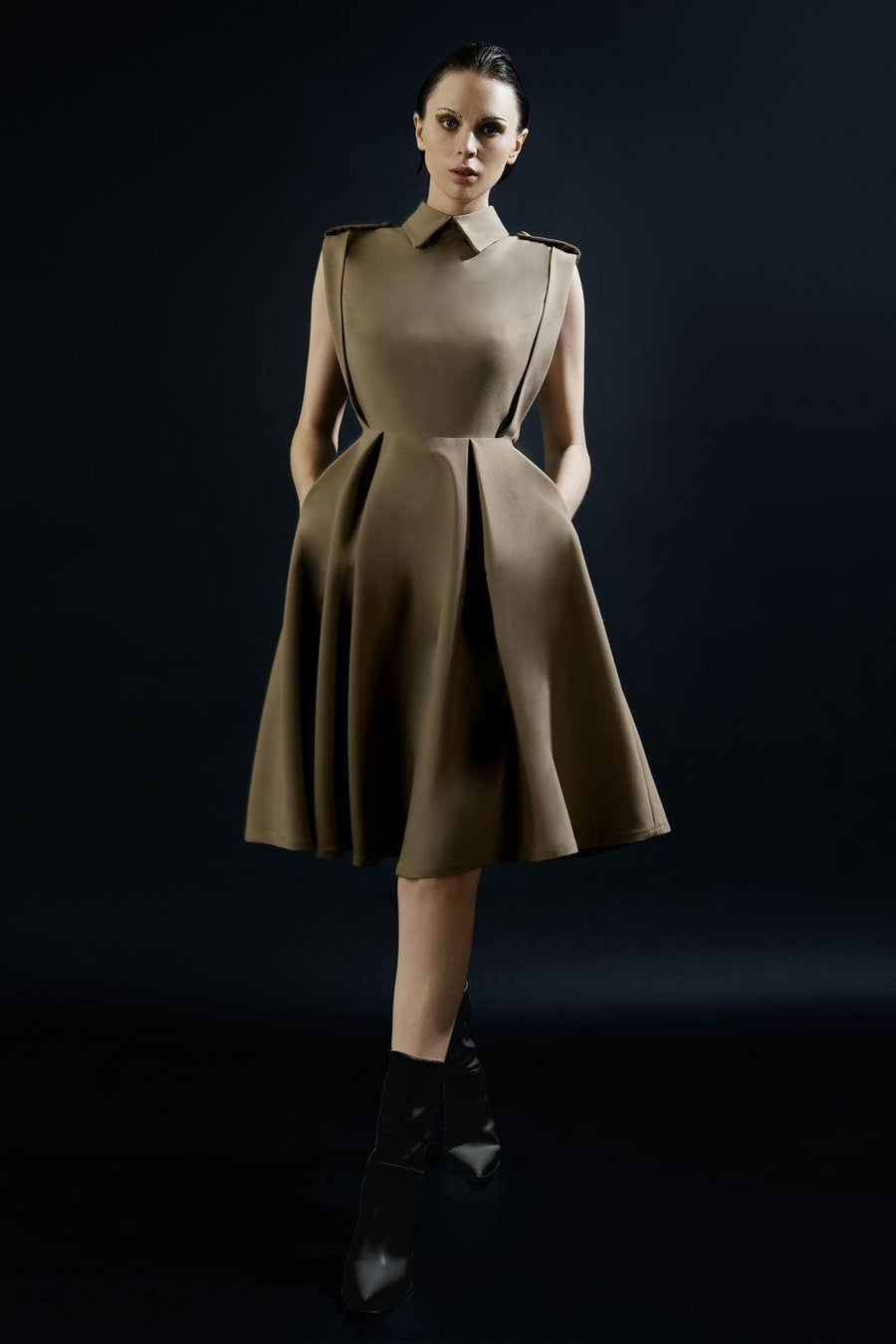 Rainbow A-line Collared Neck Silk Wool Knee-length Dress 4