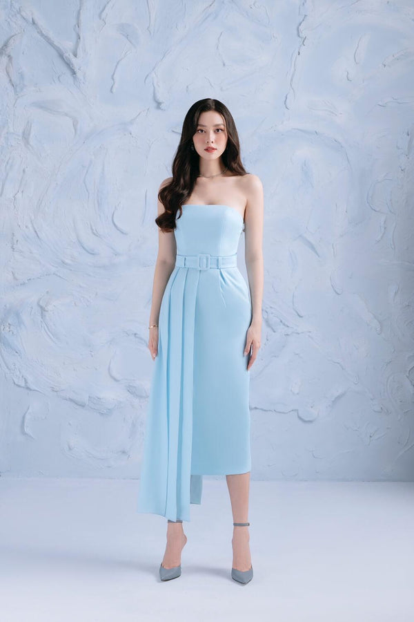 Rainy Asymmetric Straight Across Neck Cotton Midi Dress