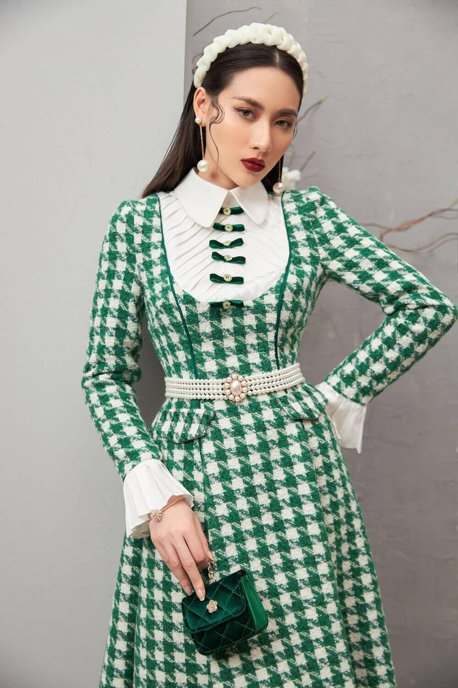 Ratih A-line Collared Neck Tweed Midi Dress 3