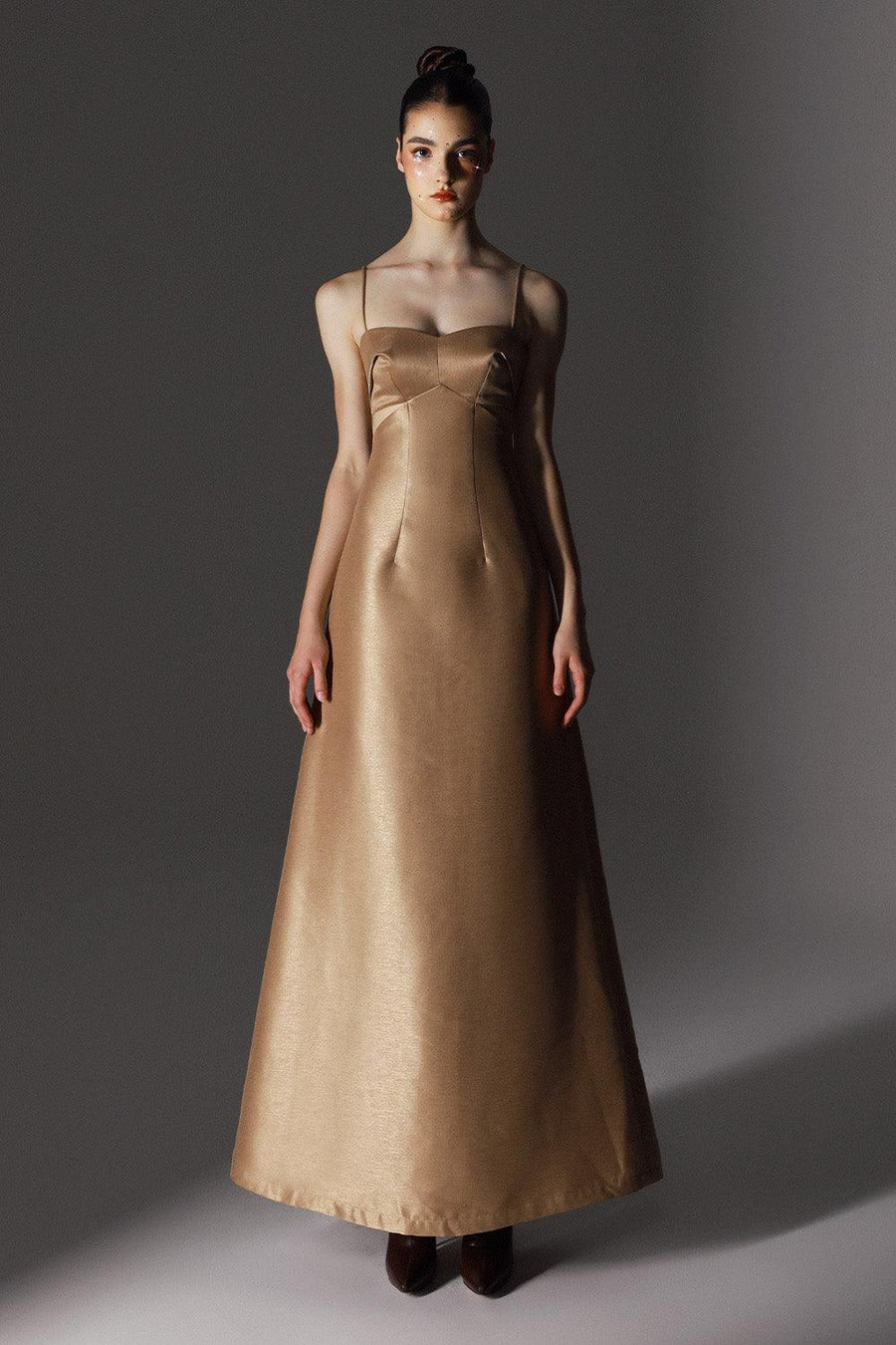 Ravish A-line Spaghetti Strap Brocade Floor Length Dress 1