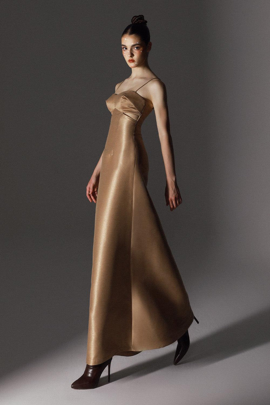 Ravish A-line Spaghetti Strap Brocade Floor Length Dress 5