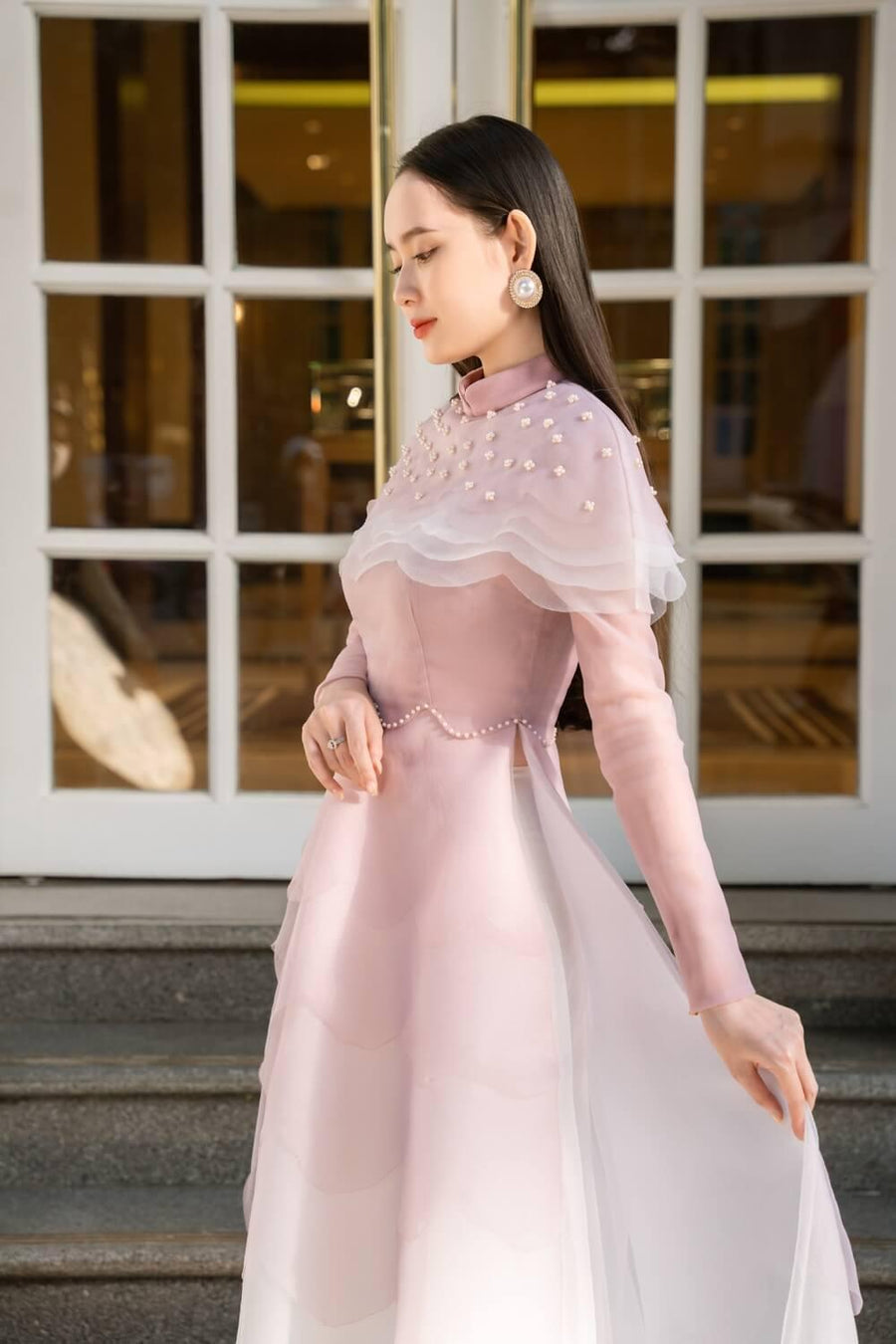 Reagan Fitted Layered Organza Long Length Ao Dai Set 3