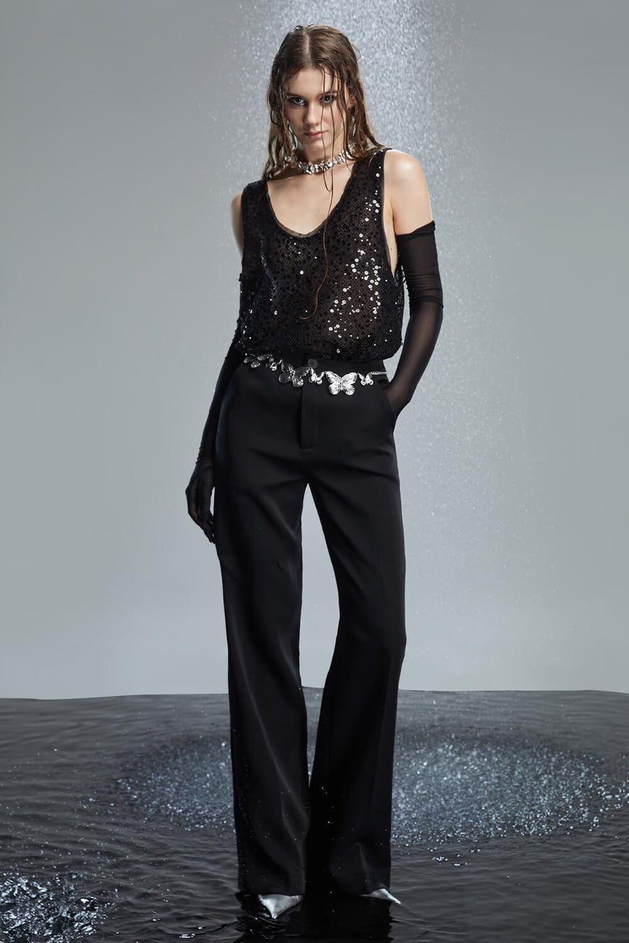 Regina Straight Sleeveless Mesh Top Sleeveless Top LASSY