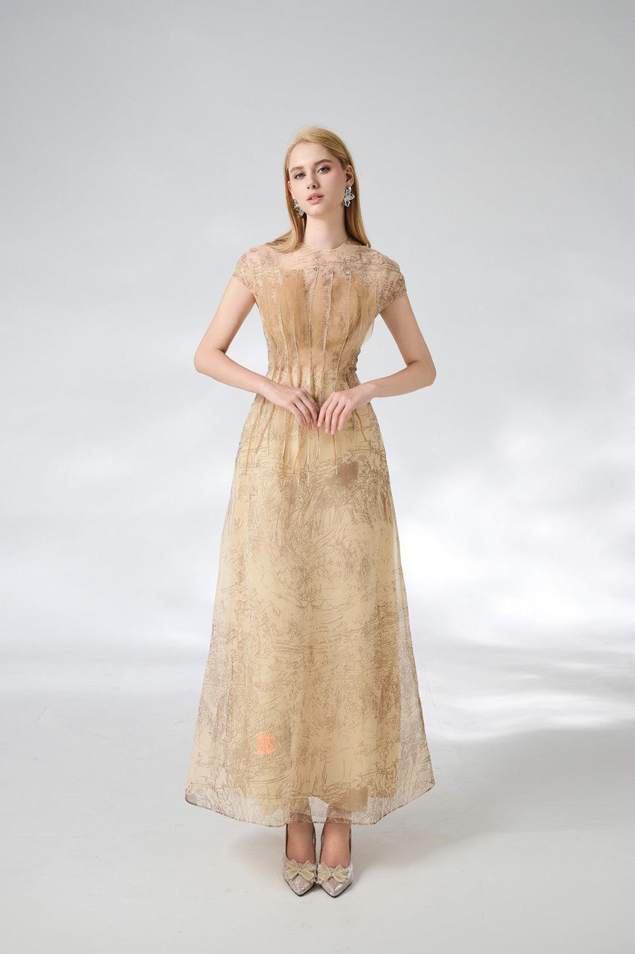 Reilly A-line Jewel Neck Organza Ankle Length Dress 6