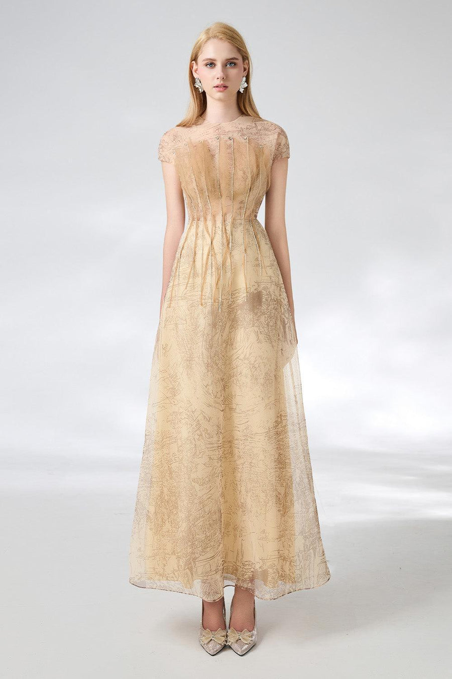 Reilly A-line Jewel Neck Organza Ankle Length Dress 7
